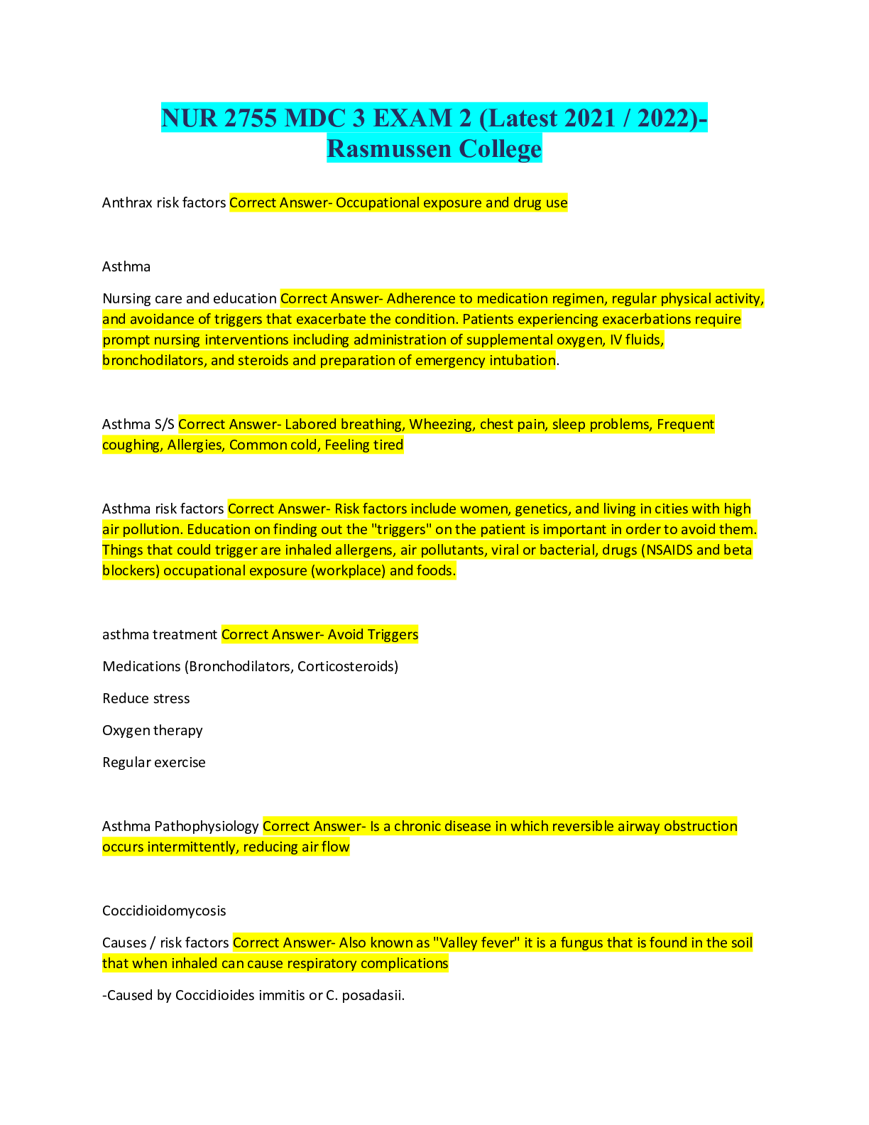 Preview image for NUR 2755 MDC 3 EXAM 2 (Latest 2021 / 2022)- Rasmussen College